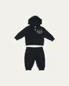 Moncler Boy's M Logo Embroidered Zip-front Hoodie & Joggers In Blue