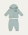 Moncler Boy's M Logo Embroidered Zip-front Hoodie & Joggers In Green