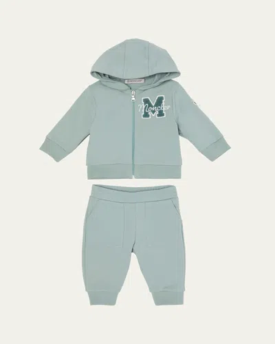 Moncler Kids' Boy's M Logo Embroidered Zip-front Hoodie & Joggers In Green