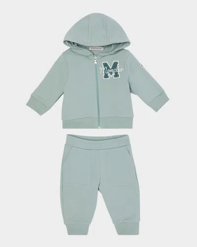 MONCLER BOY'S M LOGO EMBROIDERED ZIP-FRONT HOODIE & JOGGERS