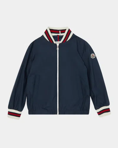 MONCLER BOY'S MAKI BOMBER WITH STRIPED TRIM