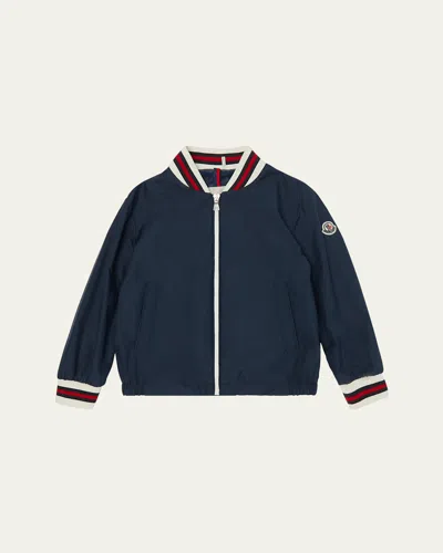 MONCLER BOY'S MAKI BOMBER WITH STRIPED TRIM
