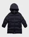 Moncler Boy's Marat Striped Trim Long Parka In Blue