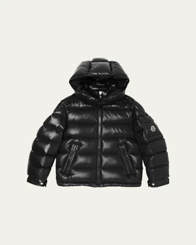 Moncler Kids' Boy's Maya Hooded Short Down Jacket In Blue