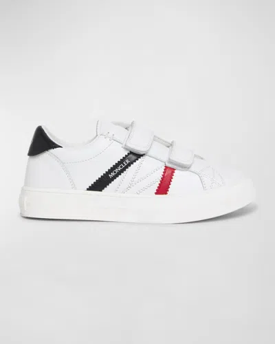 Moncler Kid's Monaco Low Top Leather Sneakers In White