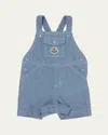 Moncler Boy's Overalls W/ Logo Patch In Blue