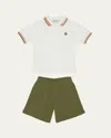 Moncler Boy's Polo Shirt W/ Shorts Set In F08 - Bright Green