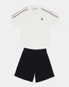 Moncler Boy's Polo Shirt W/ Shorts Set In White