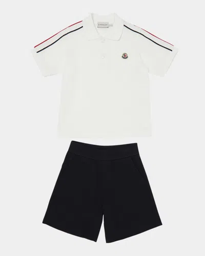 Moncler Kids' Boy's Polo Shirt W/ Shorts Set In White