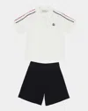 Moncler Boy's Polo Shirt W/ Shorts Set In White