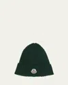 Moncler Boy's Ribbed Wool Beanie With Logo Patch In Green