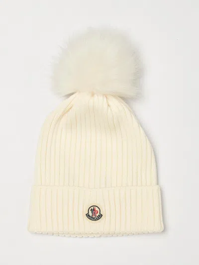 Moncler Boy's Ribbed Wool Beanie With Pom-pom And Logo Patch In White