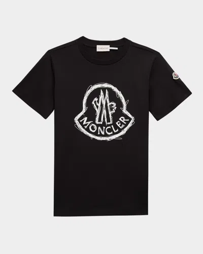 Moncler Kids' Boy's Scribble Bell Logo Short-sleeve T-shirt In Black