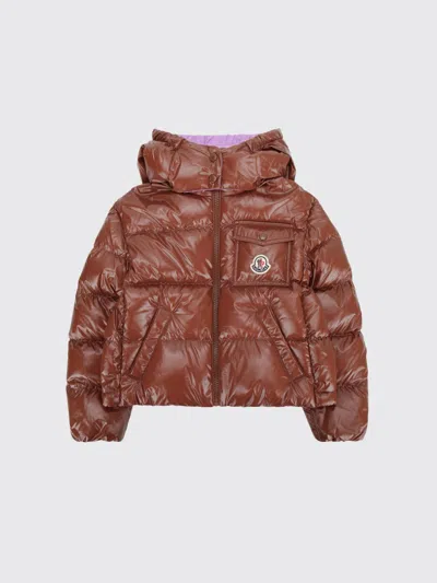 Moncler Kids'  Boy's Short Water-repellent Nylon Puffer Jacket With Hood And Zip In Brown