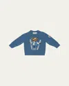 Moncler Boy's Ski Teddy Bear Crewneck Knit Sweater In Blue