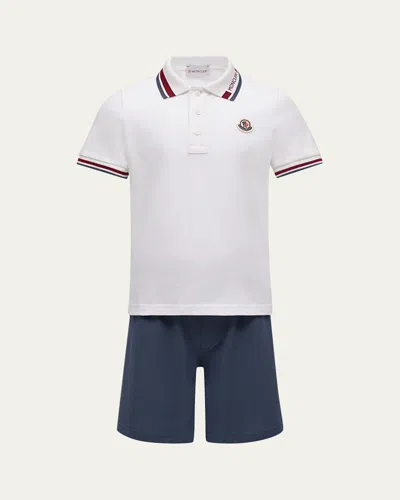 Moncler Kids' Boy's Stretch Cotton Pique Polo And Shorts Set In Multi