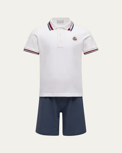 Moncler Kids' Boy's Stretch Cotton Pique Polo And Shorts Set In Multi
