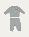 Moncler Kids' Boy's Teddy Bear Logo Sweatshirt & Sweatpants In Gray