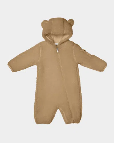 Moncler Boy's Teddy Ear Hood Zip-front Romper In Sand
