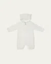 Moncler Boy's Teddy Ear Hood Zip-front Romper In White
