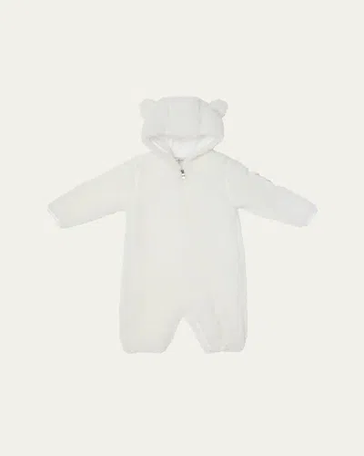 Moncler Kids' Boy's Teddy Ear Hood Zip-front Romper In White