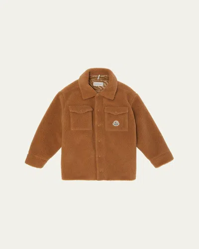 MONCLER BOY'S TEDDY FLEECE LOGO-PATCH SHIRT JACKET