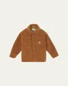Moncler Boy's Teddy Fleece Logo-patch Shirt Jacket In Brown