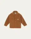 Moncler Boy's Teddy Fleece Logo-patch Shirt Jacket In Brown