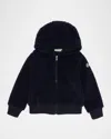 Moncler Boy's Teddy Fleece Zip-front Sweatshirt In Black