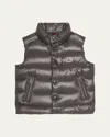 Moncler Boy's Tib Logo Quilted Vest In Gray