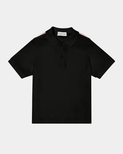 Moncler Kids' Boy's Tri-stripe Pique Polo Shirt In Black