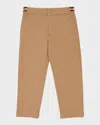 Moncler Boy's Tri-stripe Twill Trousers In Beige