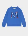 Moncler Boy's Tricolor Embroidered M Logo Sweatshirt In Blue