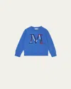 Moncler Boy's Tricolor Embroidered M Logo Sweatshirt In Blue