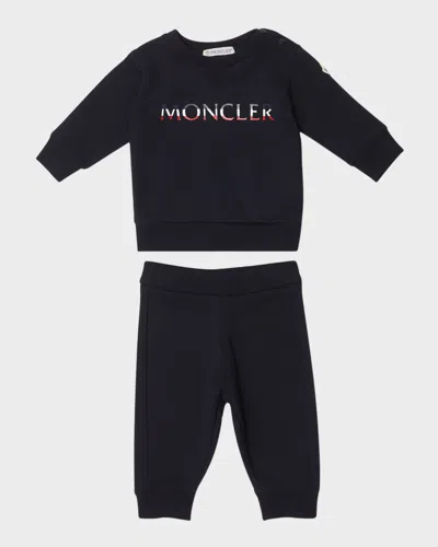 Moncler Kids' Boy's Tricolor Logo-print Two-piece Set In Black