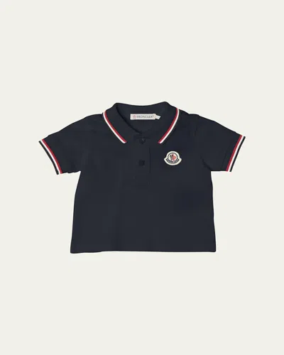 Moncler Kids' Boy's Tricolor-trim Short-sleeve Polo Shirt In Black