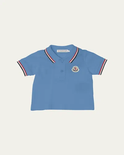 Moncler Kids' Boy's Tricolor-trim Short-sleeve Polo Shirt In Blue