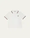 Moncler Boy's Tricolor-trim Short-sleeve Polo Shirt In White