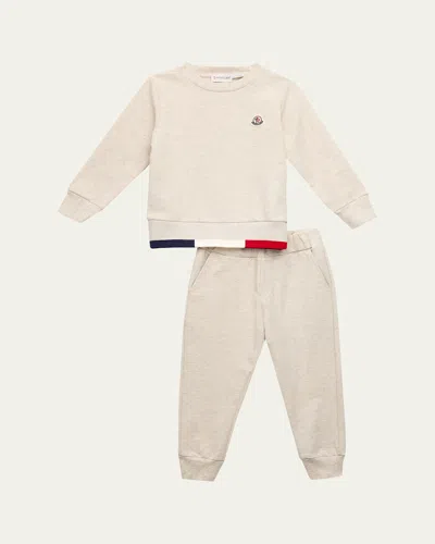 Moncler Kids' Boy's Tricolor-trim Tracksuit Set In Neutral