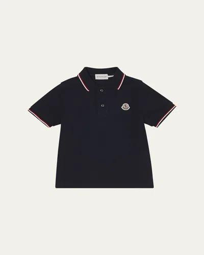 Moncler Kids' Boy's Tricolor-trim Short-sleeve Polo Shirt In Blue Navy