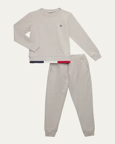 Moncler Kids' Boy's Tricolor-trim Tracksuit Set In Gray