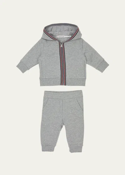 Moncler Kids' Brand-patch Striped-trim Cotton-blend Jersey Tracksuit 3 Months - Years In Grey