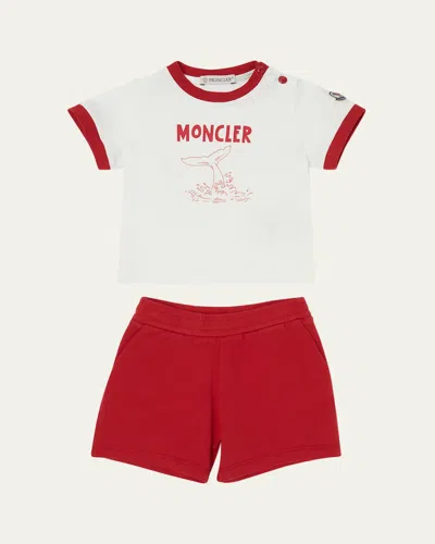 Moncler Boy's Whale Tale Graphic T-shirt And Shorts Set In White