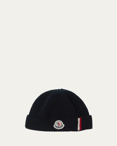 Moncler Kids' Boy's Wool Knit Logo Beanie In Black