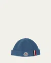 Moncler Boy's Wool Knit Logo Beanie In Blue