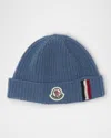 Moncler Boy's Wool Knit Logo Beanie In Blue