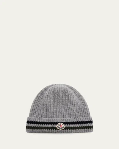 Moncler Kids' Boy's Wool Knit Logo Beanie In Gray