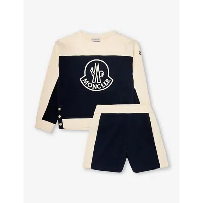 Moncler Boys Aqua Kids Brand-patch Sweatshirt And Shorts Cotton-jersey Set 4-10 Years