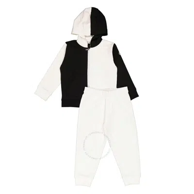 Moncler Boys Bicolor Stretch Cotton Tracksuit Set In White