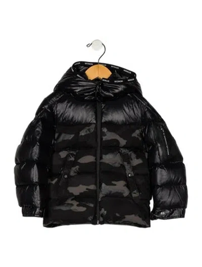 Pre-owned Moncler Babies' Boys Black Puffer Coat With Pattern Print Throughout